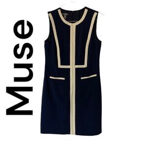Muse womens 8 medium dress navy business white casual coastal office work